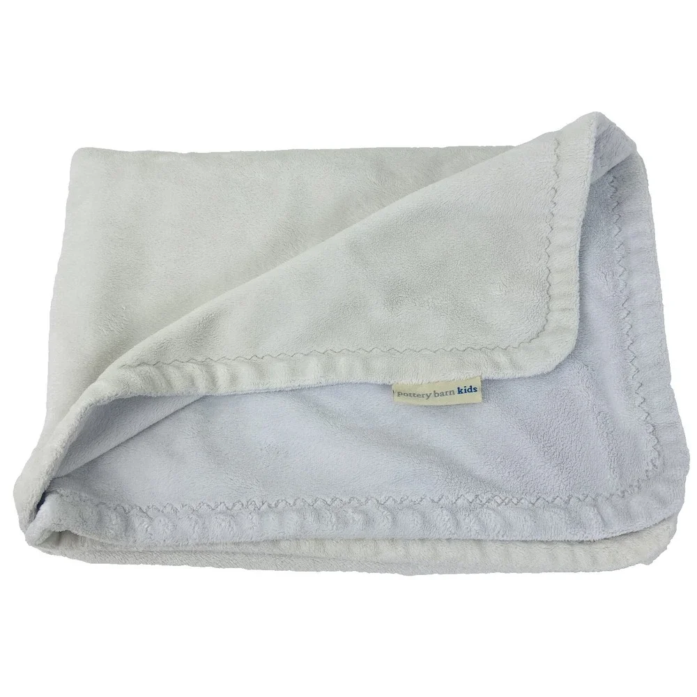 Pottery Barn Kids Lavender White Zig Zag Stitch Trim Soft Baby Blanket Lovey